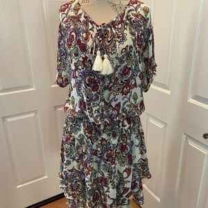 Banana republic Boho multicolor ruffle dress with tassels size large